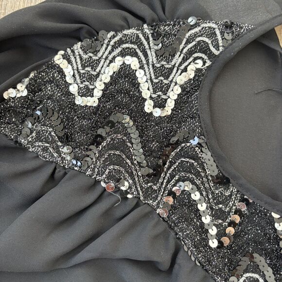 Vintage 80s Rhoda Lee Blouse Size 18 Black Sequins Sheer Union Label Flowy Glam - Picture 6 of 11
